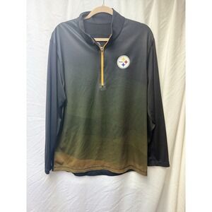 Majestic NFL Steelers Black Long Sleeve Pullover Polo 1/4 Zip Shirt L Cool Base
